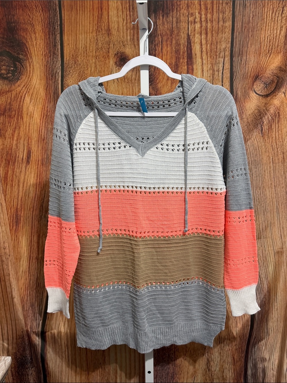 Vestidos Hooded Open Crochet Sweater Size M